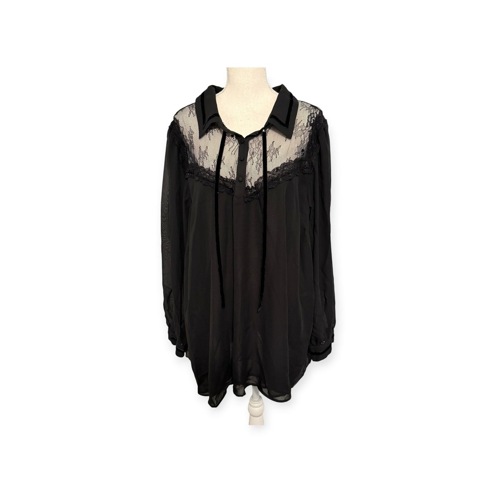 Torrid Black Chiffon Lace Yoke Velvet Trim Blouse Top Womens Plus Size 4 NEW